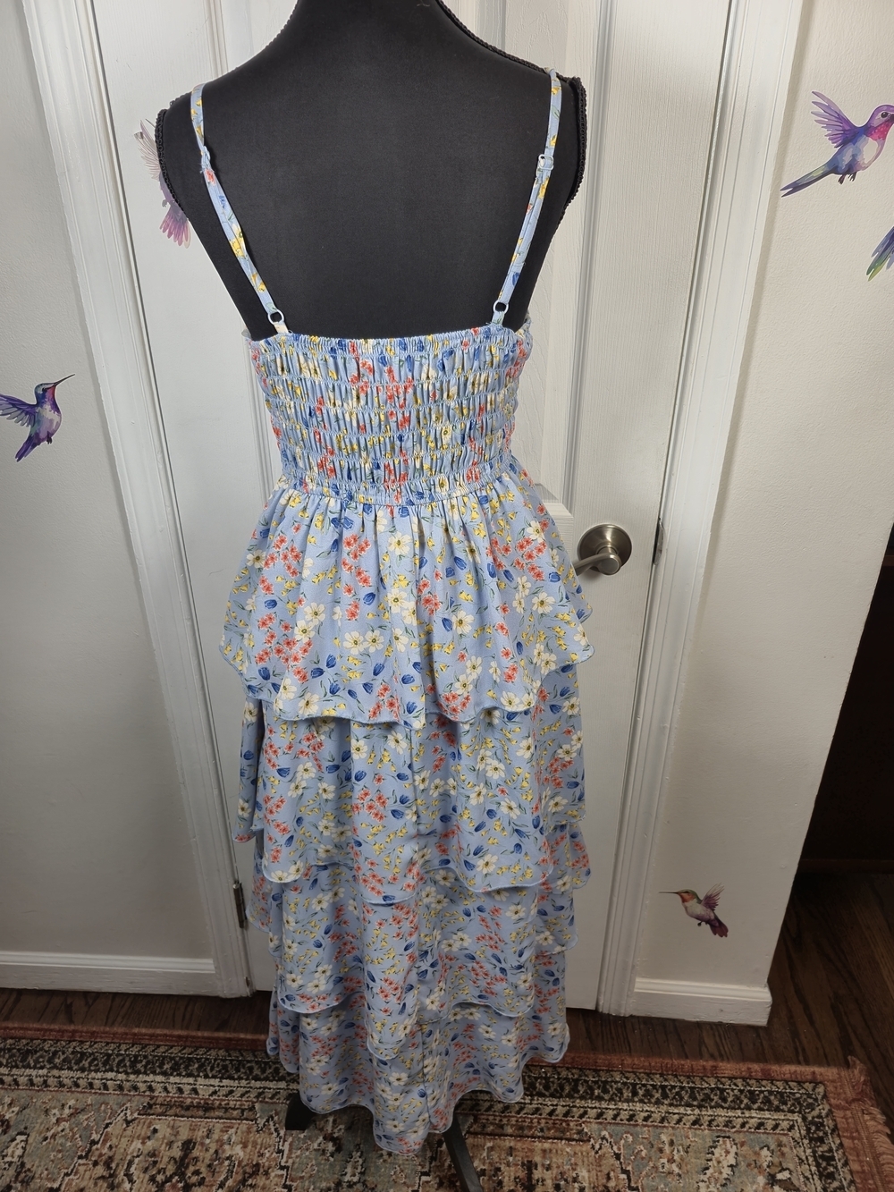 NWOT Charlotte Russe Blue Floral Tiered Ruffle Maxi Sundress Bohemian Small - Picture 5 of 7